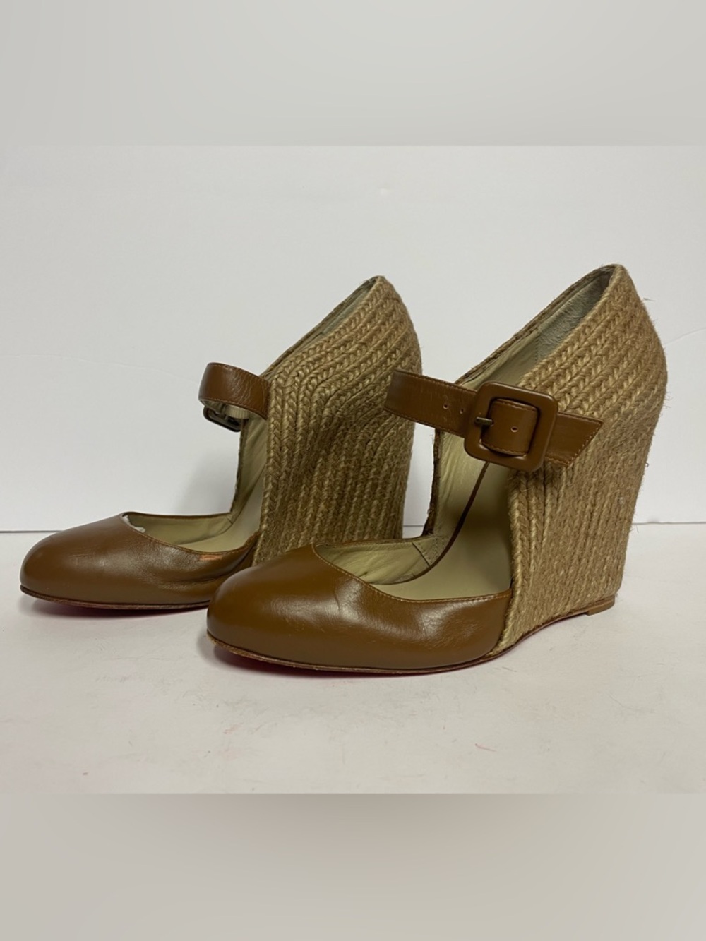 Christian Louboutin Brown Mary Jane Wedge Pumps espadrille leather 36 - Picture 5 of 13